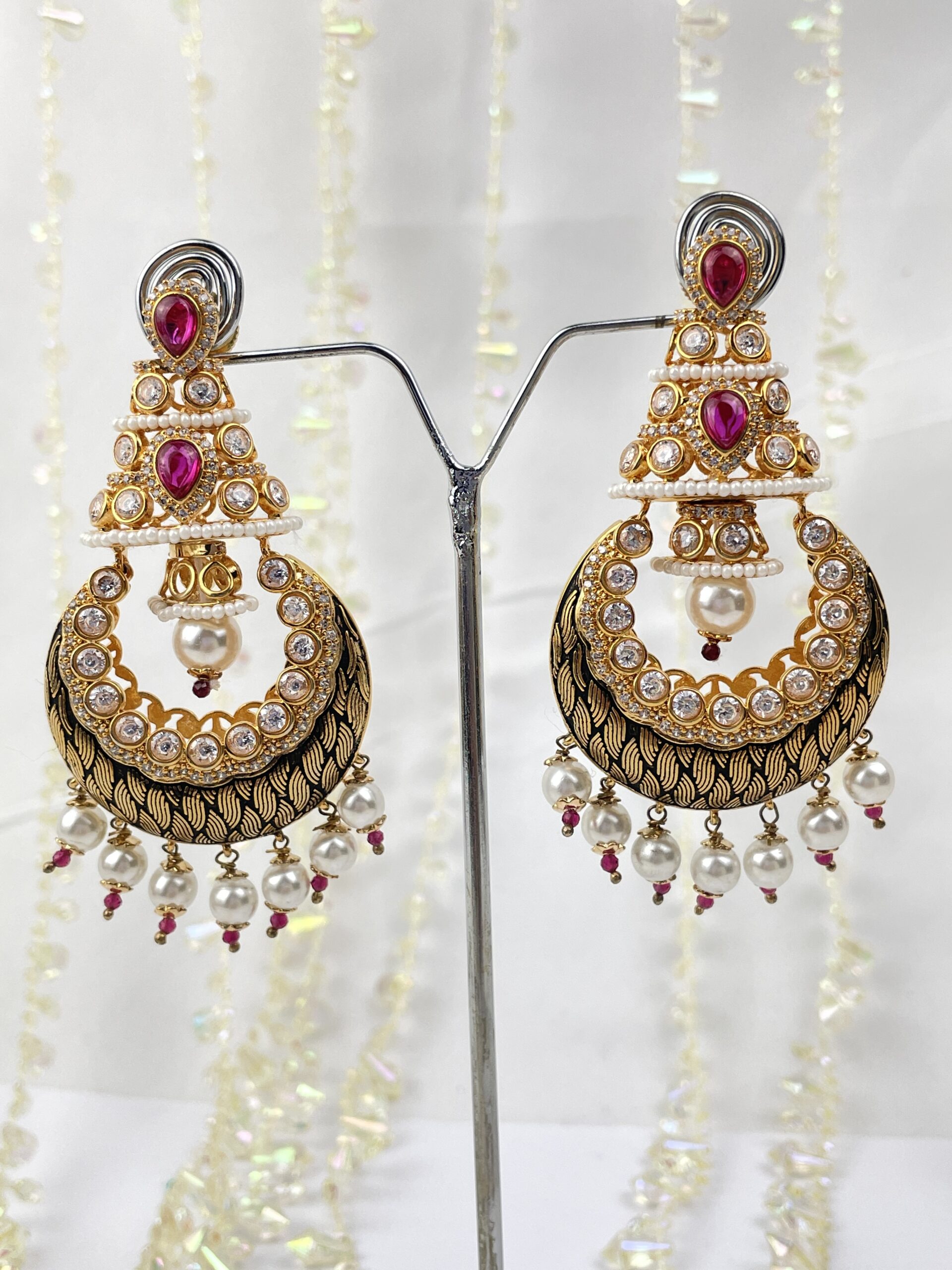 Kundan/ Meena Traditional Triangular Ruby Elegance Earrings  Chohan's 