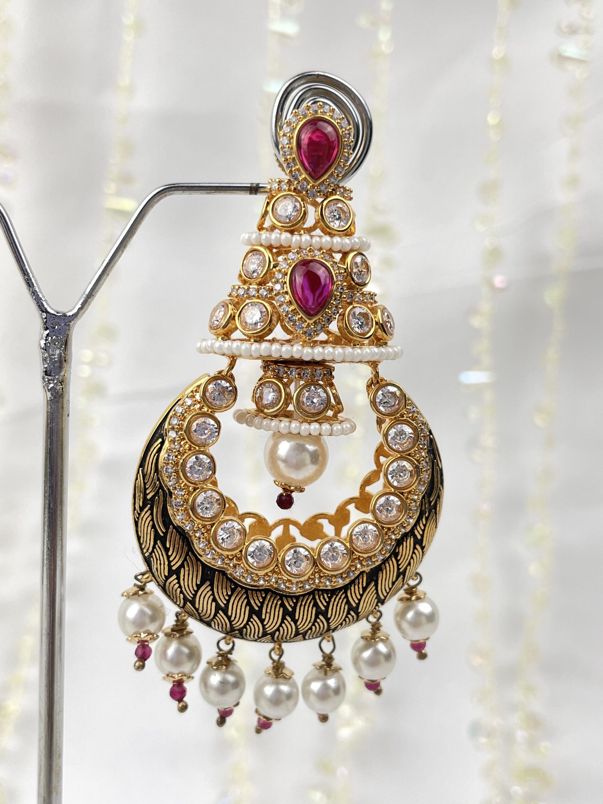 Kundan/ Meena Traditional Triangular Ruby Elegance Earrings  Chohan's 