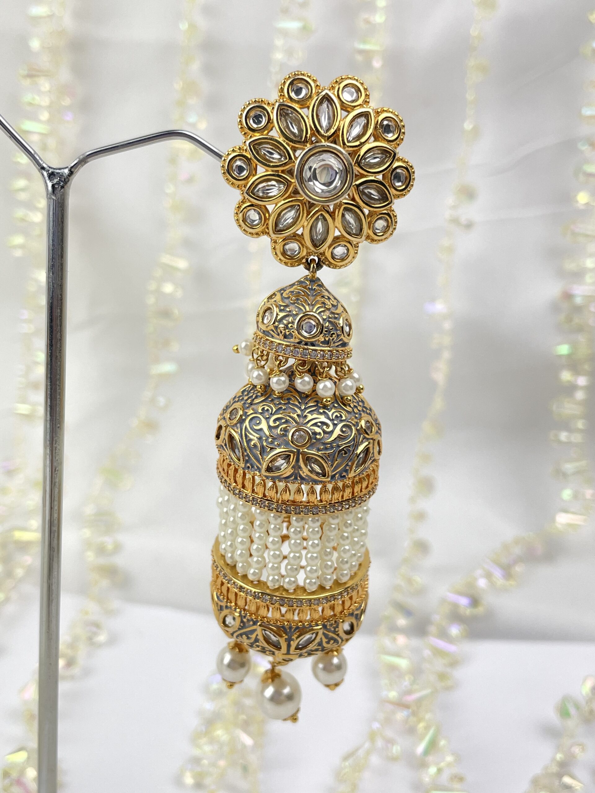 Kundan/ Meena Traditional Flower Elegance Earrings  Chohan's Jewellery