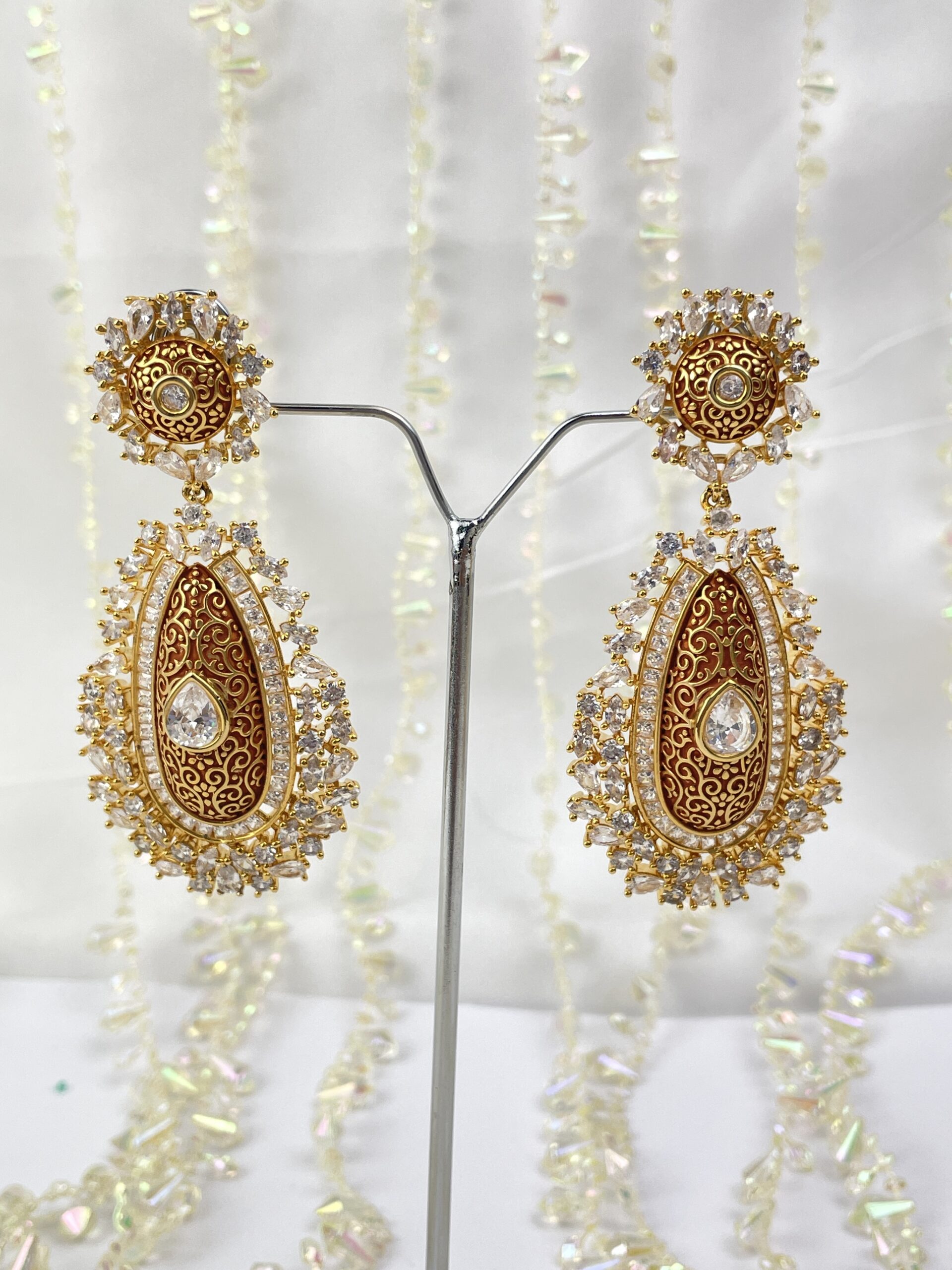 Kundan/ Meena Traditional Elongated Dark Red Elegance Earrings  Chohan 